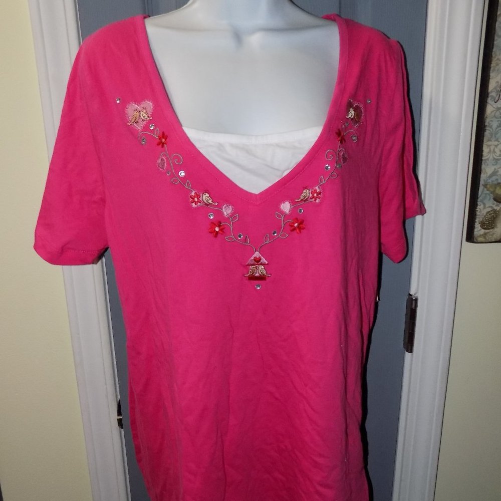 Simply Basic Pink Lovebirds Shirt Size 2X Women's